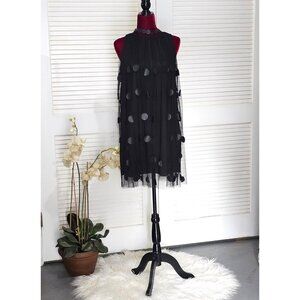 Gracia Women's Black Polka Dot Chiffon Sheer Sleeveless Mini Dress Size S  084